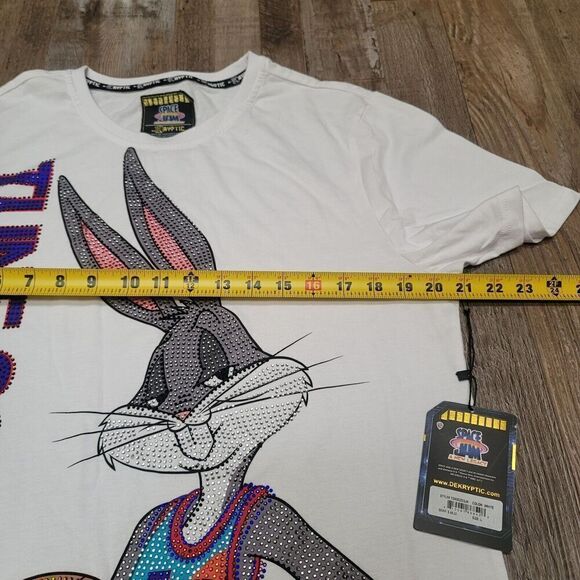 Space Jam Mens White Bunny Rhinestone Short Sleeve Crew Neck T Shirt Size Large - Picture 8 of 8